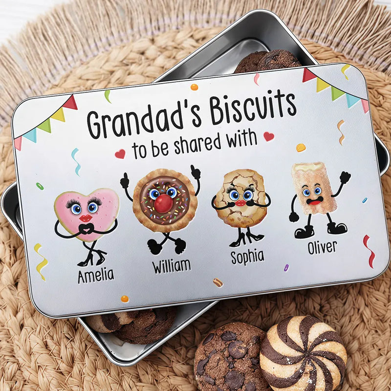 Funny,Gift For Husband,Gift For Grandpa,Gift For Mother,Gift For Father,Gift For Grandma,Gift For Wife - Grandad's Biscuits To Share With The Grandkids - Personalized Metal Biscuit Tin