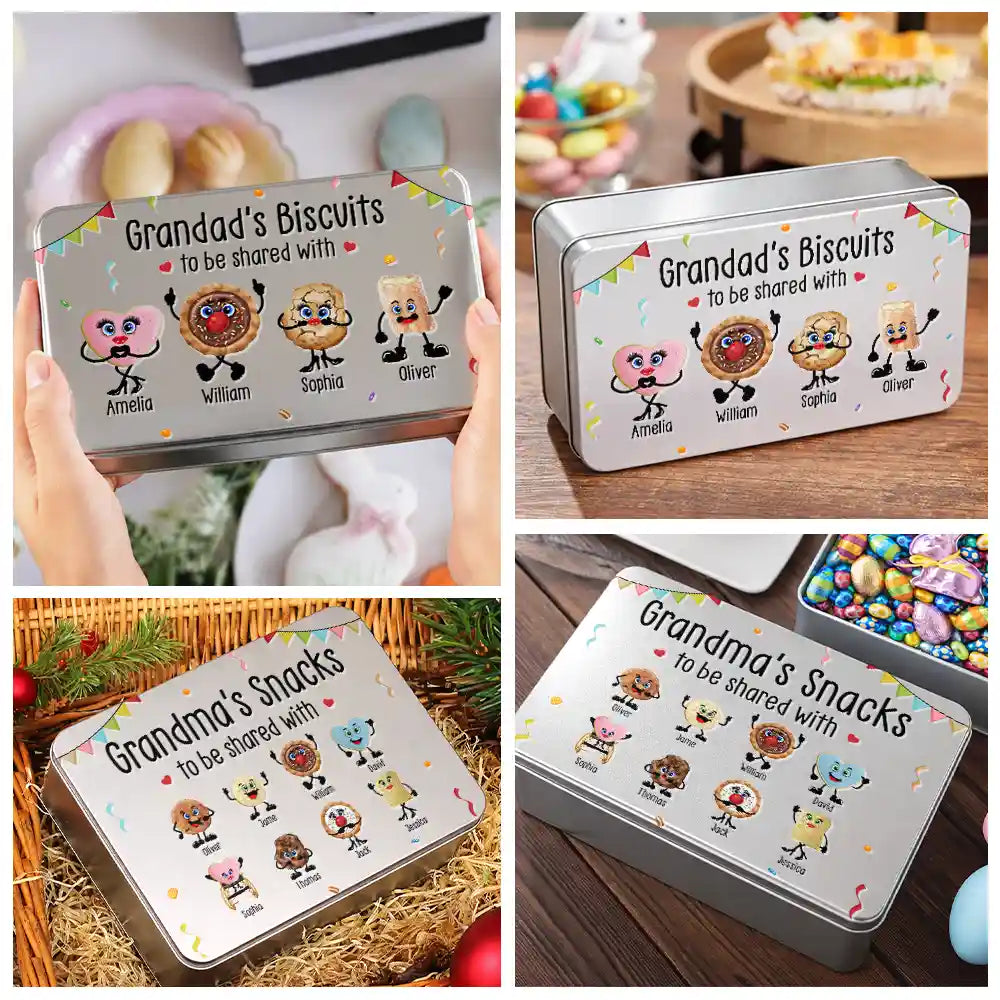 Funny,Gift For Husband,Gift For Grandpa,Gift For Mother,Gift For Father,Gift For Grandma,Gift For Wife - Grandad's Biscuits To Share With The Grandkids - Personalized Metal Biscuit Tin