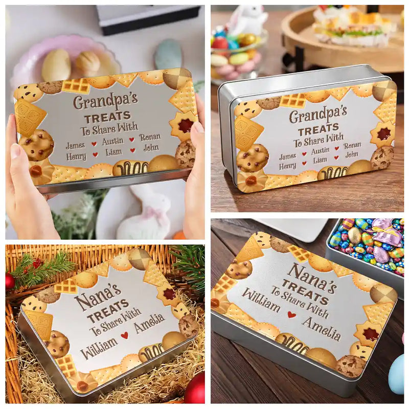 Funny,Gift For Husband,Gift For Grandpa,Gift For Mother,Gift For Father,Gift For Grandma,Gift For Wife - Grandad's Snacks To Share With The Grandkids - Personalized Metal Biscuit Tin