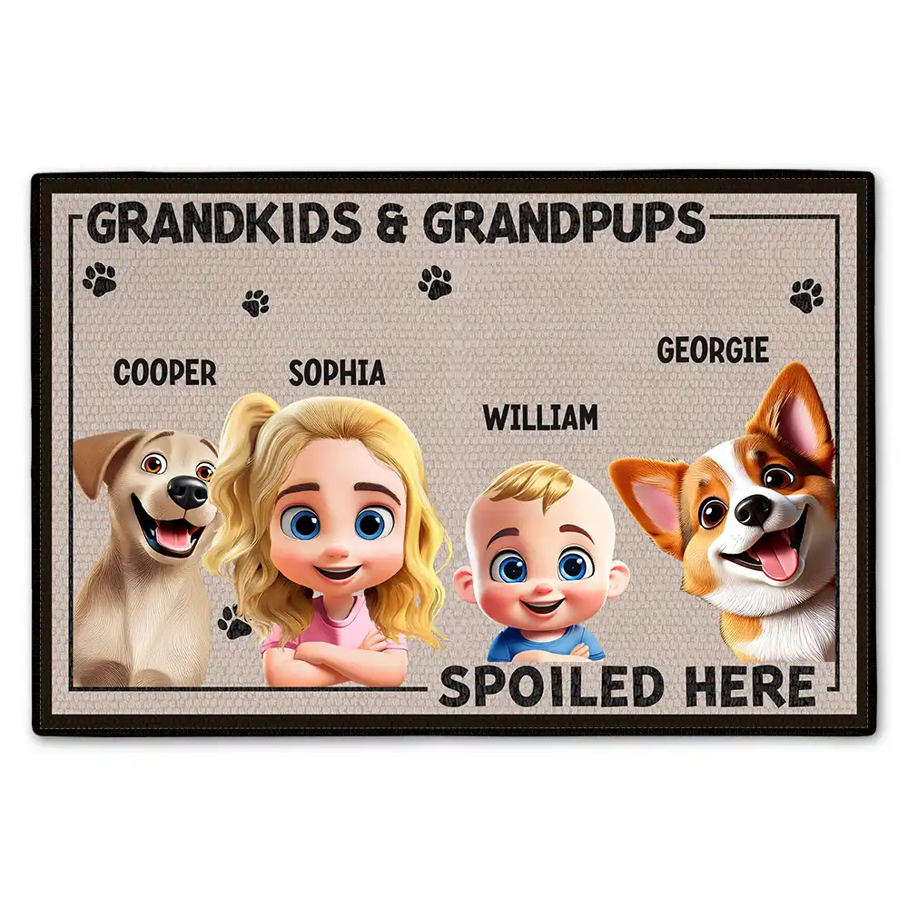 Grandkids And Grandpups Spoiled Here - Personalized Doormat