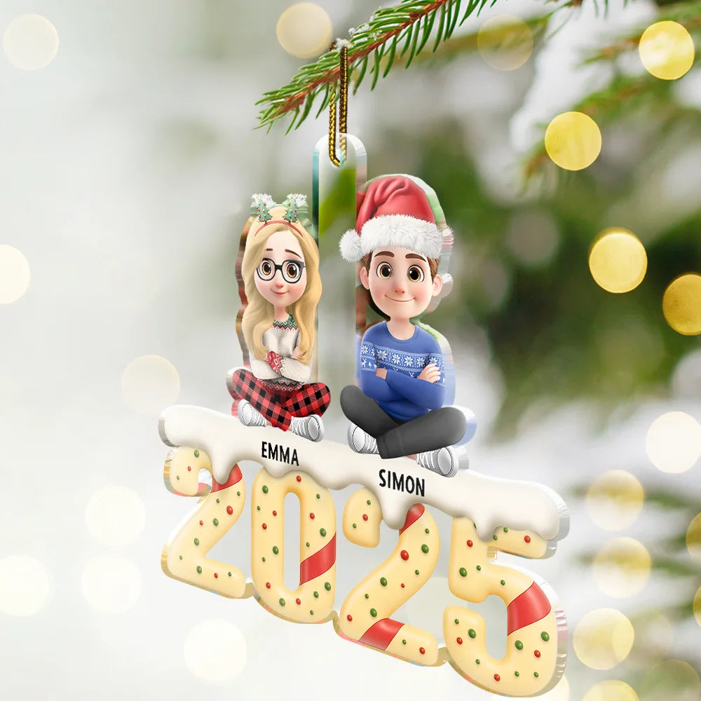 Gift For Grandpa,Gift For Grandma,Gift For Grandparents,Happy,Parents,Christmas - Grandkids Christmas Tree Cake 3D Effect - Personalized Custom Shaped Acrylic Ornament