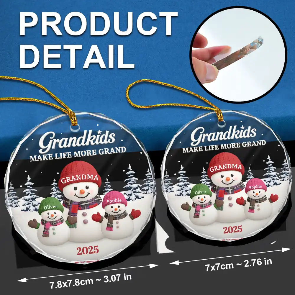 Gift For Grandma,Gift For Grandpa,Gift For Grandparents,Gift For Grandkids,Christmas,Happy - Grandkids Make Life More Grand - Personalized Circle Glass Ornament