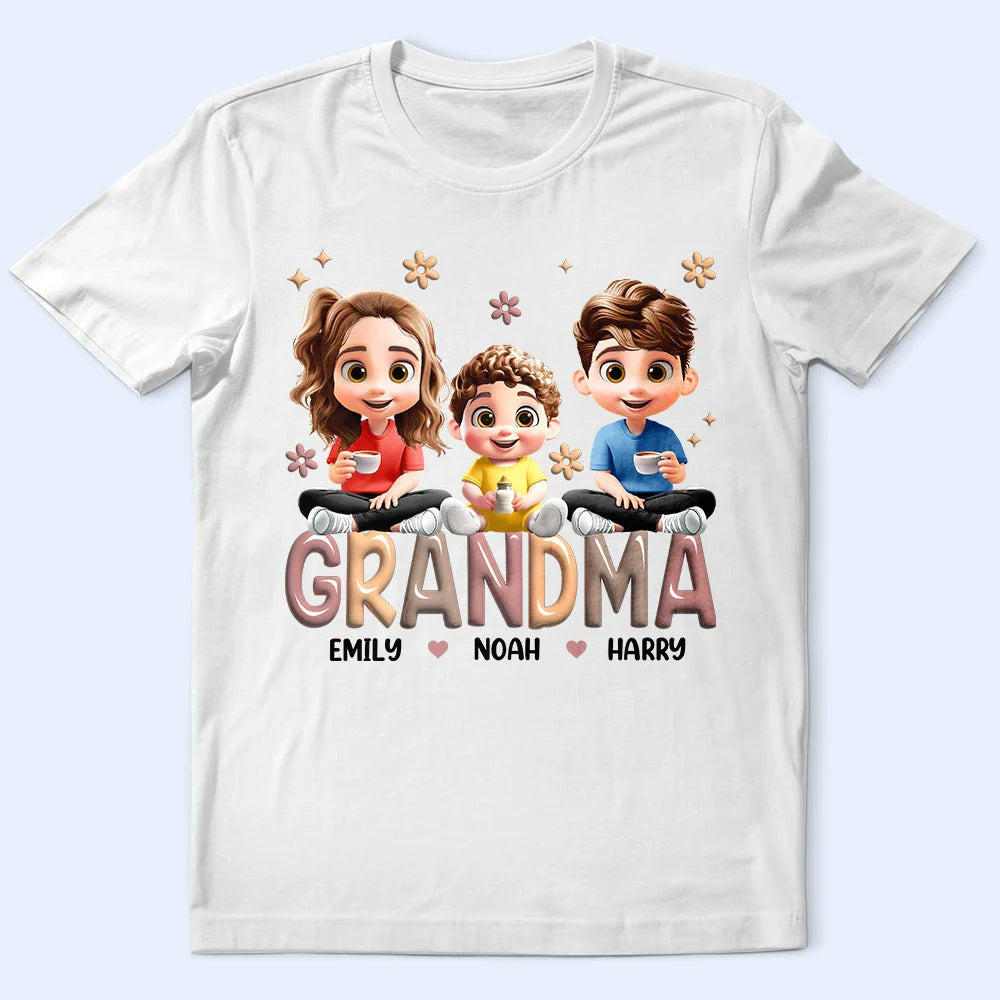 Grandma Grandkid Cartoon - Personalized T Shirt