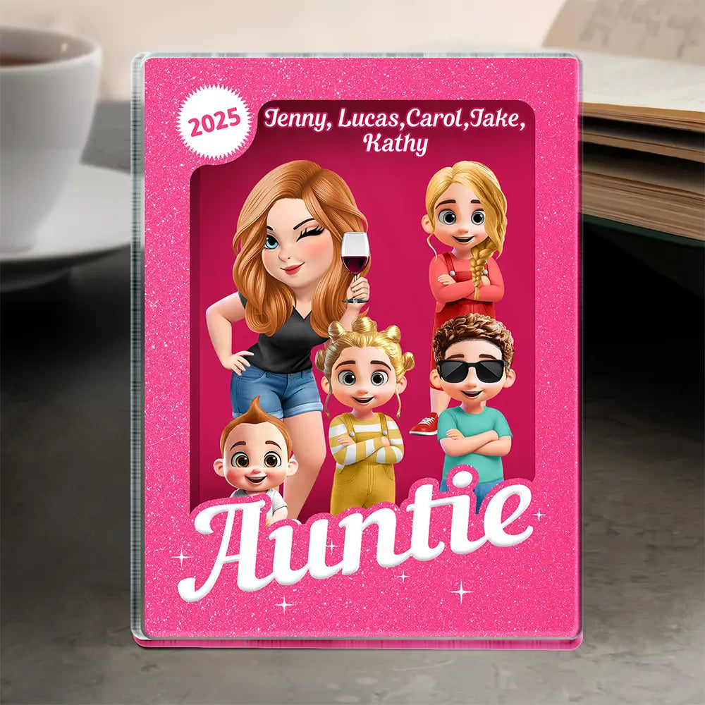 Gift For Grandma,Gift For Mother,Gift For Kids,Gift For Grandkids,Happy - Grandma Grandkids 3D Effect Pink Action Figure - Personalized Custom Shaped Acrylic Plaque