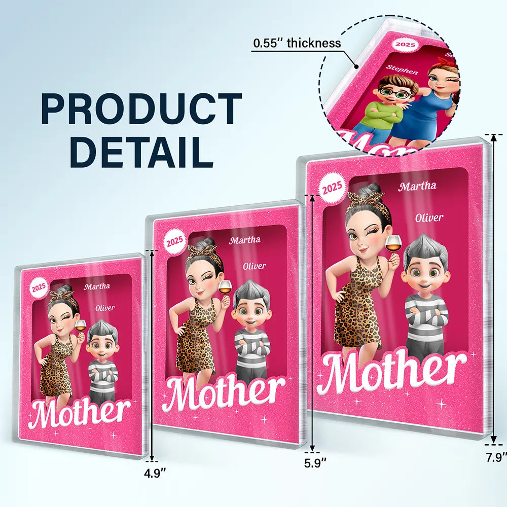 Gift For Grandma,Gift For Mother,Gift For Kids,Gift For Grandkids,Happy - Grandma Grandkids 3D Effect Pink Action Figure - Personalized Custom Shaped Acrylic Plaque