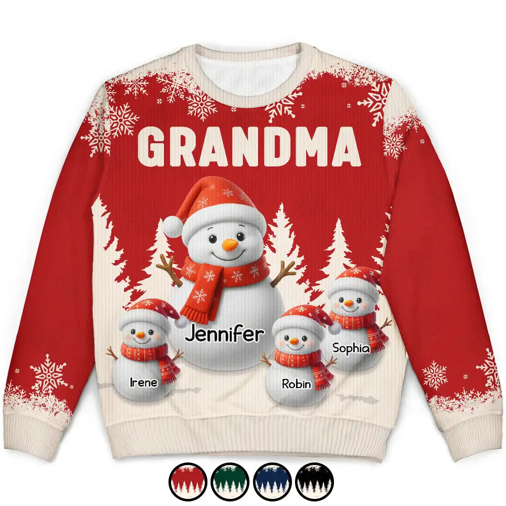 Grandma Grandkids Snowman 3D Effect - Personalized Unisex Ugly Sweater