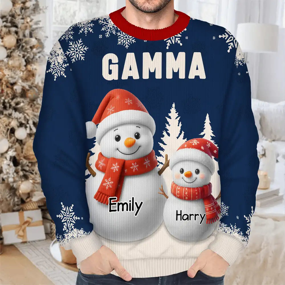 Gift For Grandpa, Gift For Women, Christmas, Top Market, Happy - Grandma Grandkids Snowman 3D Effect - Personalized Unisex Ugly Sweater
