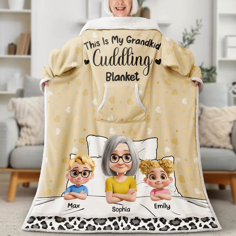 Gift For Grandma, Gift For Grandpa, Happy - Grandma Grandpa My Grandkid Cuddling - Personalized Wearable Blanket With Sleeves