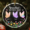 Grandma,Grandkids,Gift For Grandkids,Gift For Grandma,Top Market,Love,Christmas -  Grandma Kisses Crystal Effect Butterflies - Personalized Circle Glass Ornament