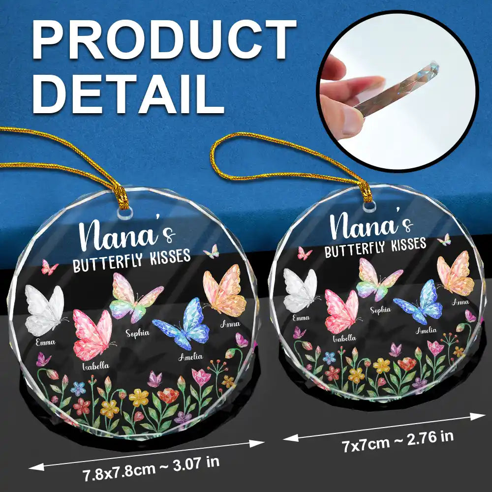 Grandma,Grandkids,Gift For Grandkids,Gift For Grandma,Top Market,Love,Christmas -  Grandma Kisses Crystal Effect Butterflies - Personalized Circle Glass Ornament