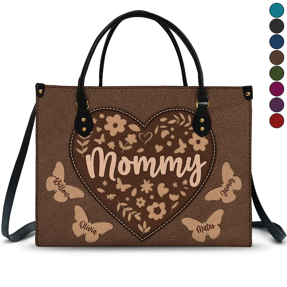 Mommy Grandma Leather Floral - Personalized Leather Bag