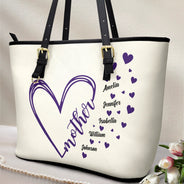 Gift For Mother, Gift For Grandma, Happy - Grandma Little Hearts - Personalized Leather Tote Bag