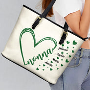 Gift For Mother, Gift For Grandma, Happy - Grandma Little Hearts - Personalized Leather Tote Bag