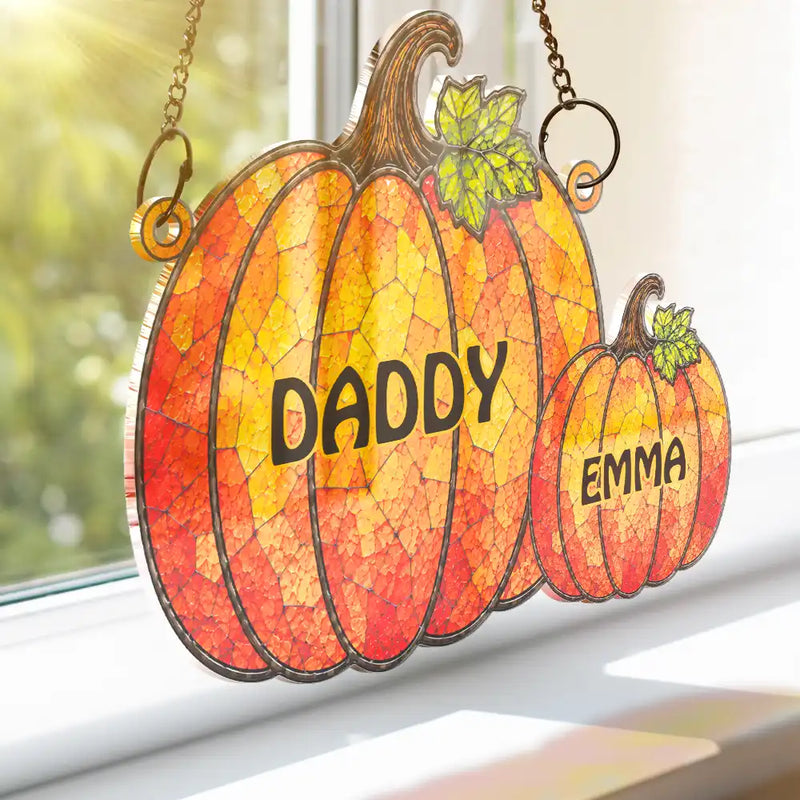 Adorable,Grandpa - Grandkids,Gift For Grandkids,Gift For Grandpa,Icon - Grandma Little Pumpkins - Personalized Window Hanging Suncatcher Ornament