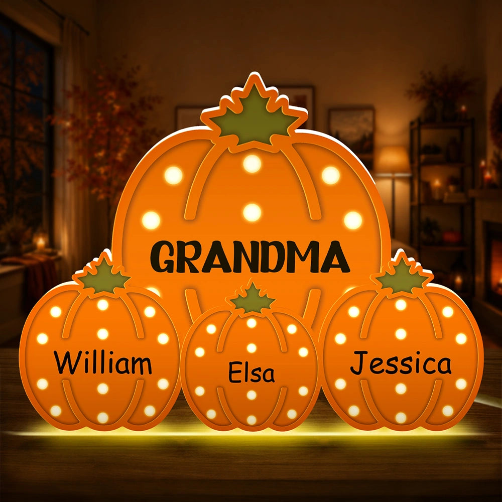 Grandma Little Pumpkins Marquee Pattern 3D Effect - Personalized Custom Shaped Light Box