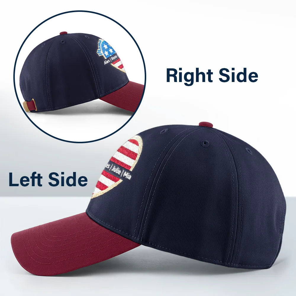Gift For Mother, Gift For Grandma, Love, Independence Day - Grandma Mom American Heart - Personalized Embroidered Two Tone Cap
