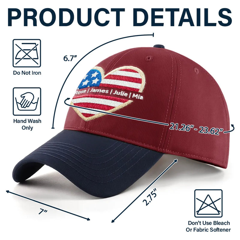 Gift For Mother, Gift For Grandma, Love, Independence Day - Grandma Mom American Heart - Personalized Embroidered Two Tone Cap