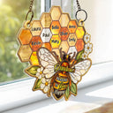 Gift For Grandma,Grandma - Grandkids,Happy - Grandma Mom Bee Stained Glass Effect - Personalized Window Hanging Suncatcher Ornament