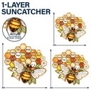 Gift For Grandma,Grandma - Grandkids,Happy - Grandma Mom Bee Stained Glass Effect - Personalized Window Hanging Suncatcher Ornament