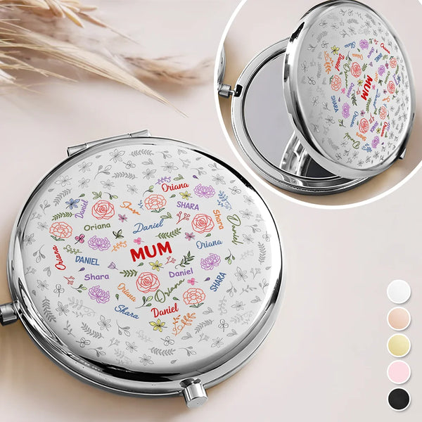 Gift For Grandma,Gift For Mother,Love,Happy - Grandma Mom Birth Flower Blooming In Love - Personalized Compact Mirror
