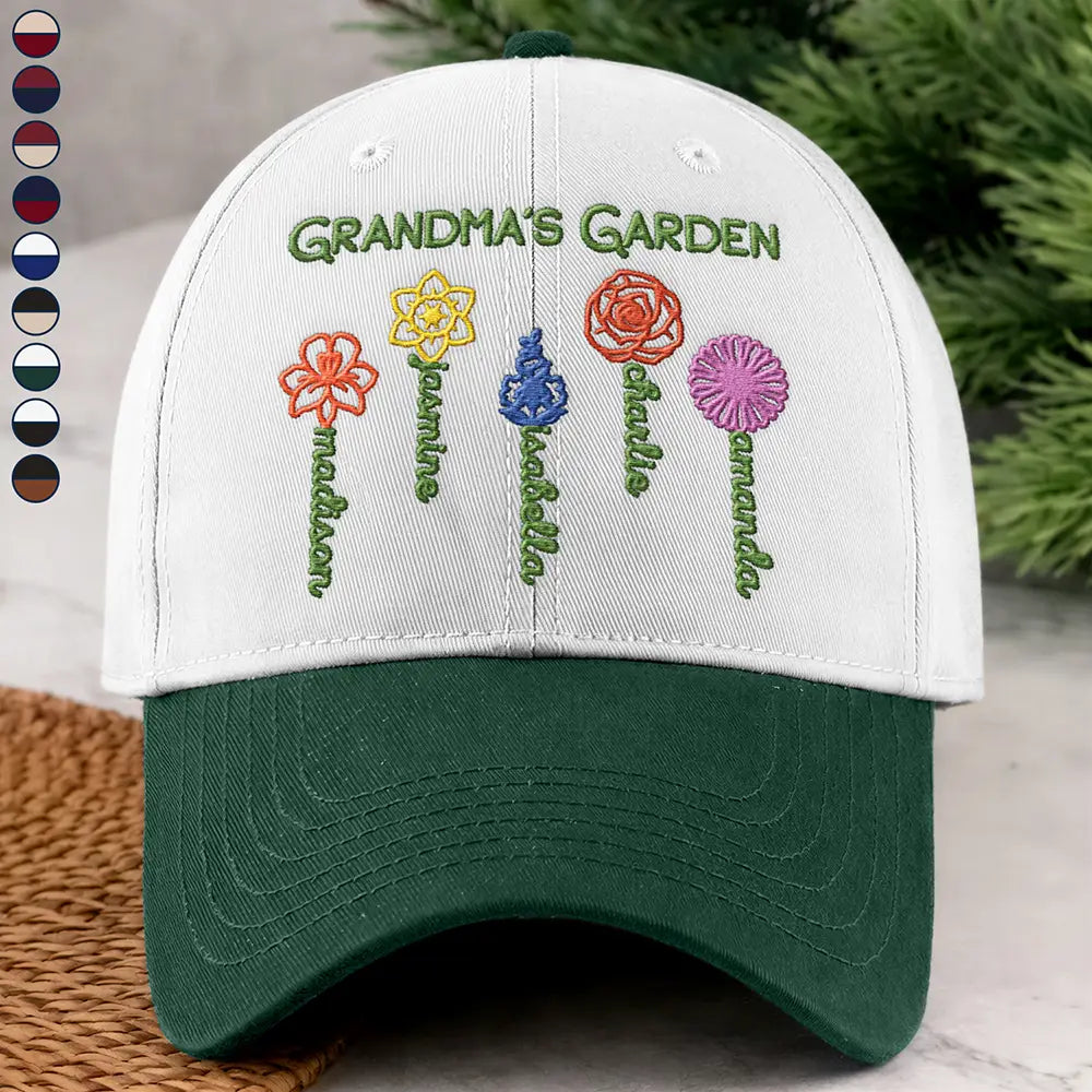 Grandma Mom Garden Birth Flowers - Personalized Embroidered Two Tone Cap