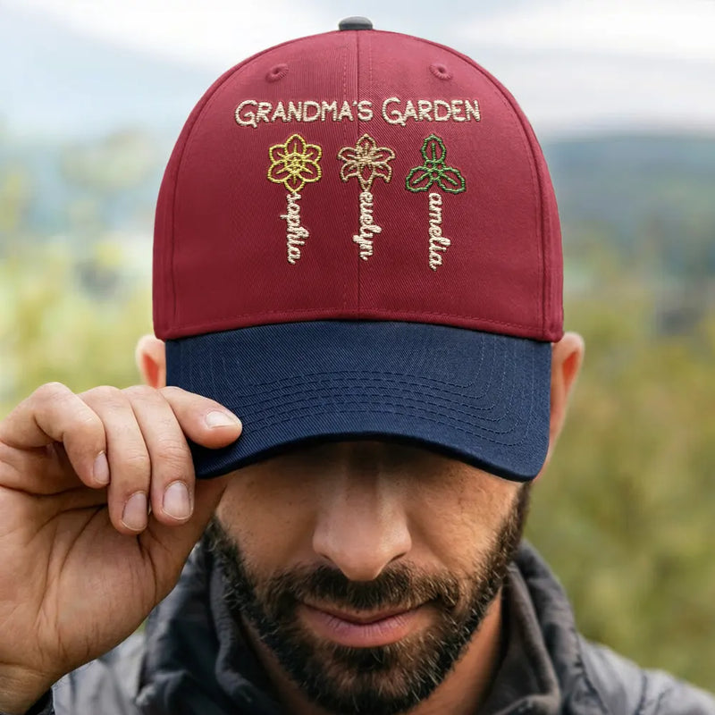 Gift For Mother,Gift For Grandma,Love - Grandma Mom Garden Birth Flowers - Personalized Embroidered Two Tone Cap