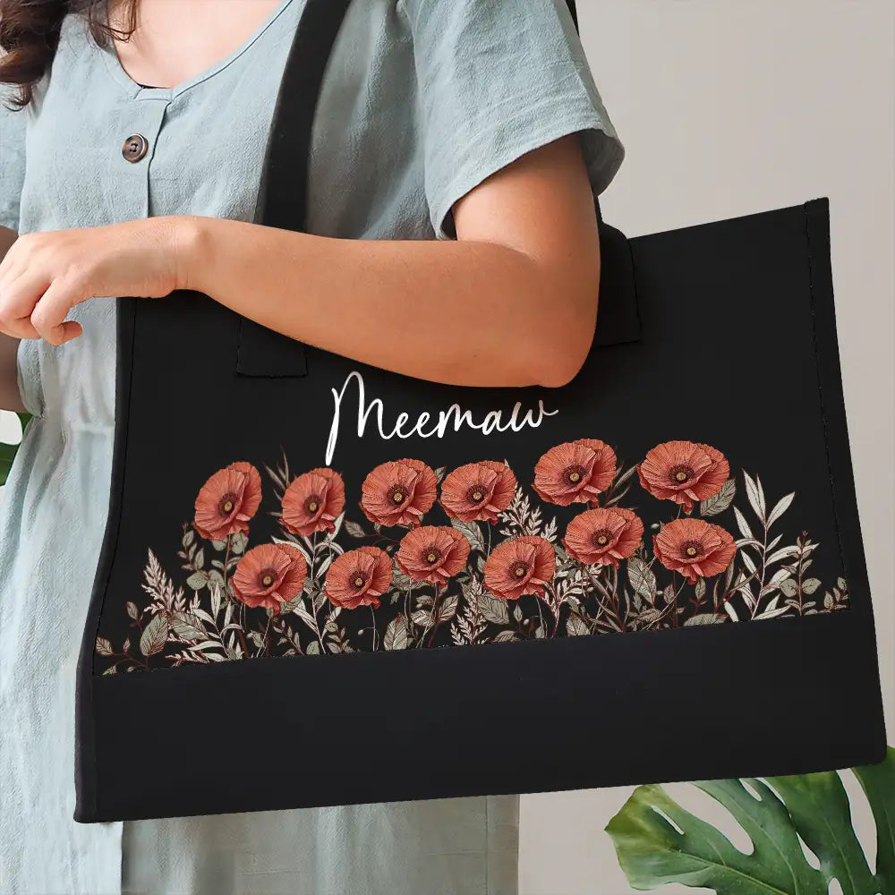 Gift For Grandma,Love,Gift For Mother,Gift For Wife - Grandma Mom Nanny Birth Flower - Personalized Canvas Tote Bag
