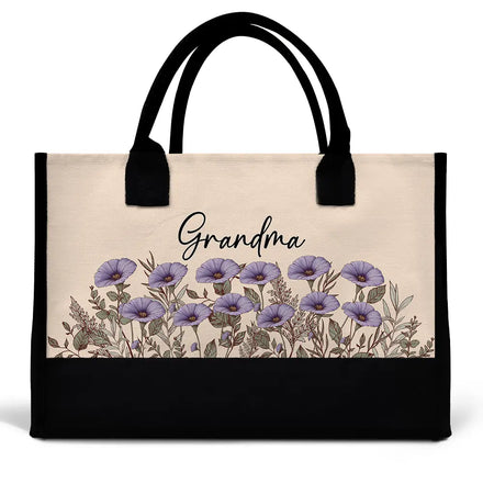 Grandma Mom Nanny Birth Flower - Personalized Canvas Tote Bag