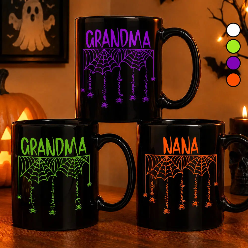 Adorable,Gift For Grandma,Halloween,Icon - Grandma Spooky Halloween Kid's Name - Personalized Black Mug