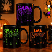 Adorable,Gift For Grandma,Halloween,Icon - Grandma Spooky Halloween Kid's Name - Personalized Black Mug
