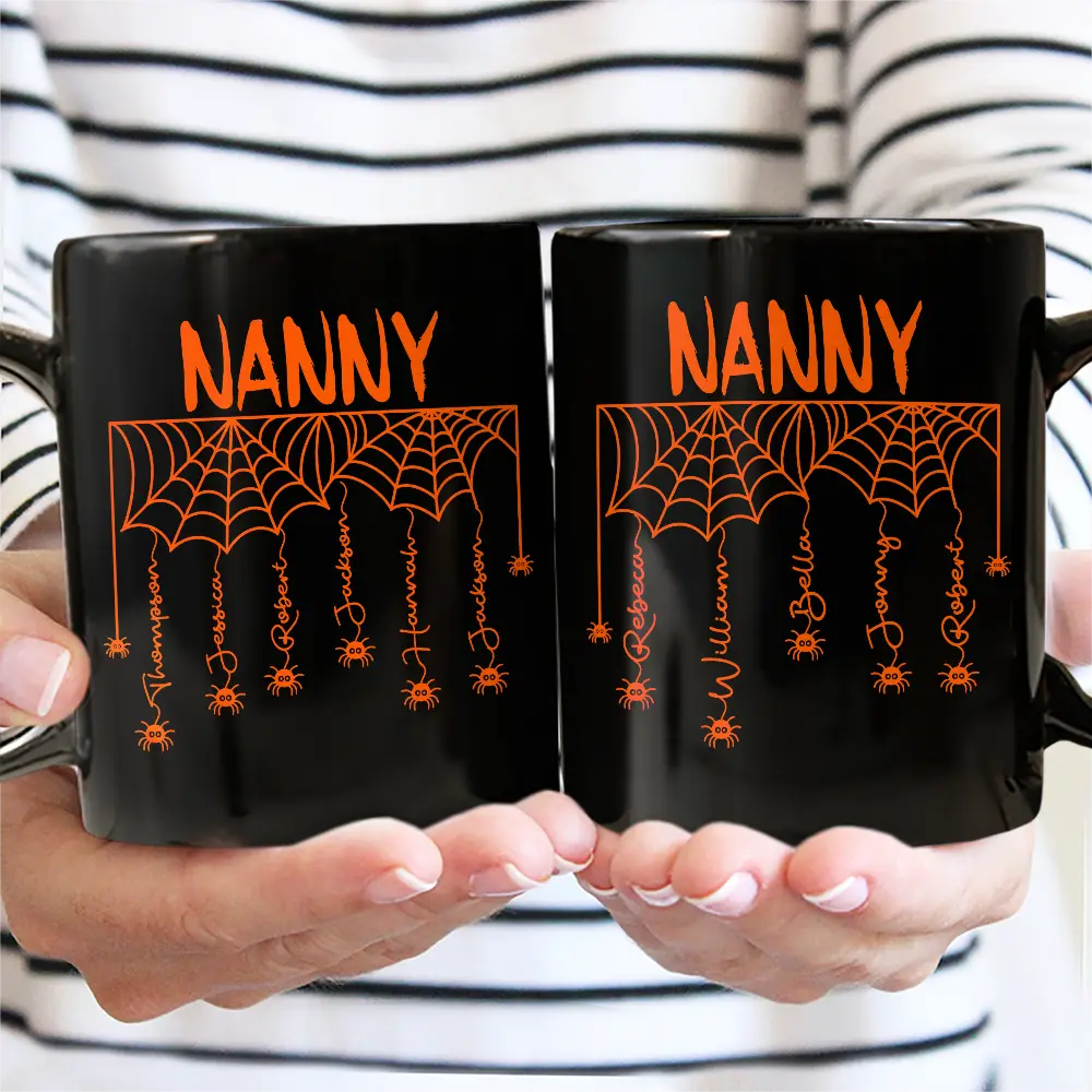 Adorable,Gift For Grandma,Halloween,Icon - Grandma Spooky Halloween Kid's Name - Personalized Black Mug