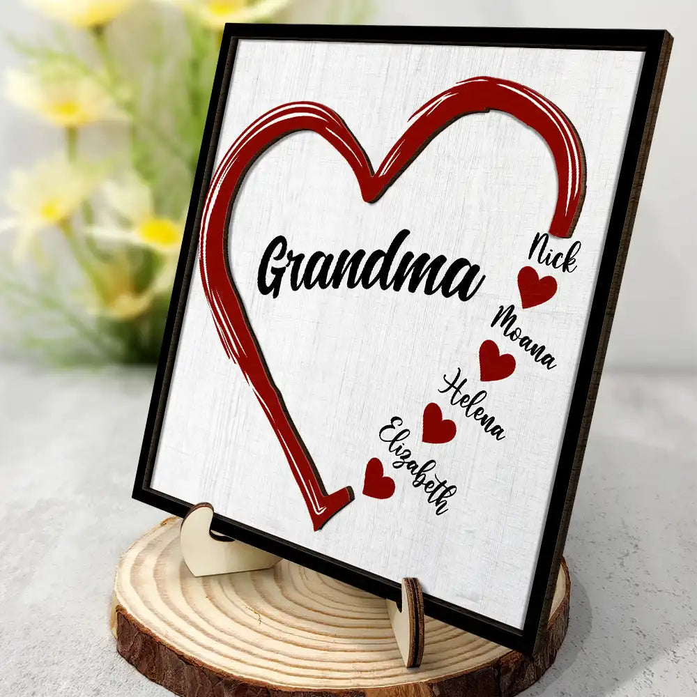 Gift For Mother,Gift For Grandma,Happy - Grandma Mom Sweethearts - Personalized 2-Layered Wooden Plaque With Stand