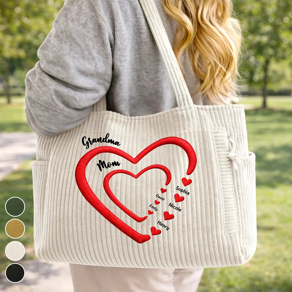 Grandma Mom Sweethearts - Personalized Corduroy Tote Bag