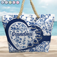 Gift For Mother, Gift For Grandma, Happy - Grandma Mom Toile De Jouy - Personalized Beach Bag