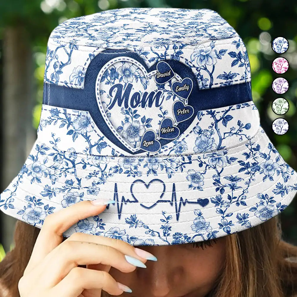 Grandma Mom Toile De Jouy - Personalized Bucket Hat