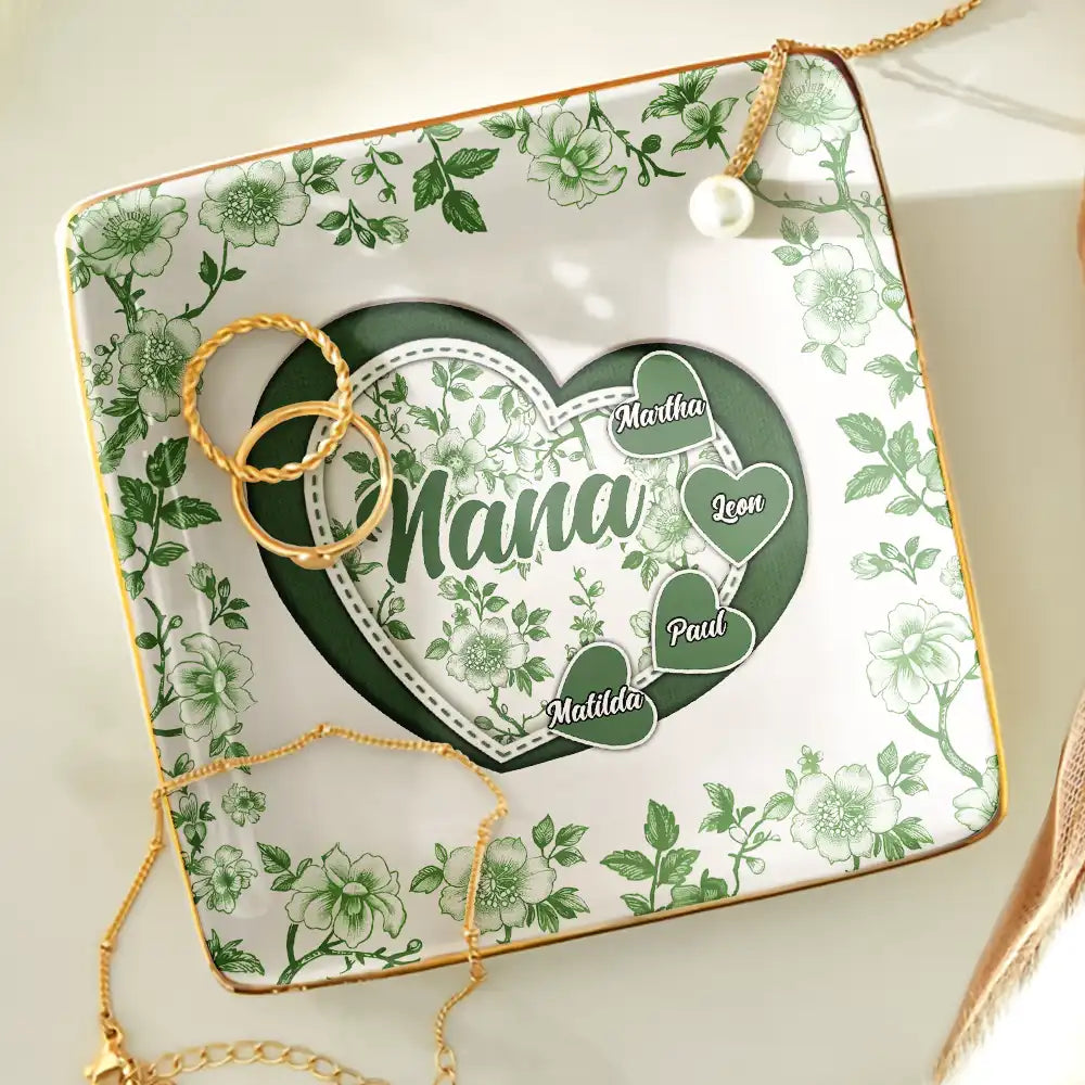 Gift For Mother,Gift For Grandma,Happy - Grandma Mom Toile De Jouy - Personalized Ring Dish