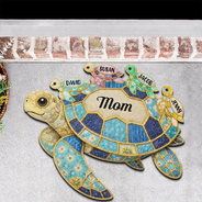 Happy,Gift For Wife,Gift For Yourself,Gift For Women,Gift For Mother,Gift For Grandma - Grandma Mom Turtle Faux Patchwork - Personalized Custom Shaped Doormat