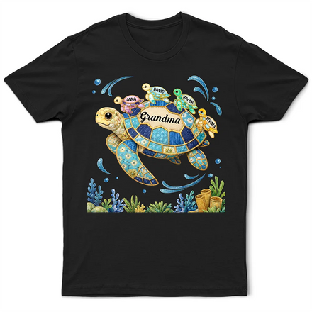 Grandma Mom Turtle Faux Patchwork - Personalized T Shirt