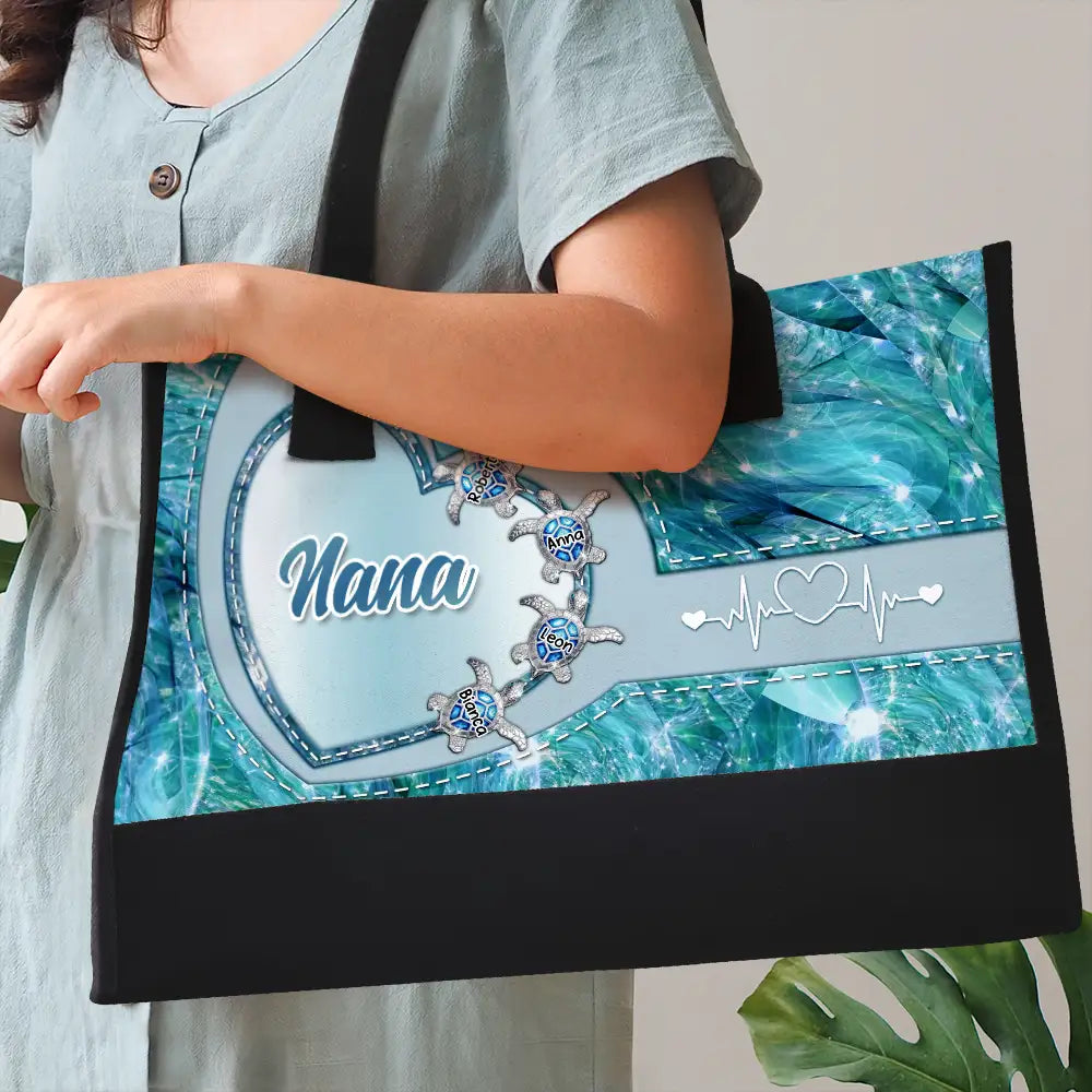 Gift For Grandma,Gift For Mother,Love - Grandma Mom's Little Turtle - Personalized Canvas Tote Bag