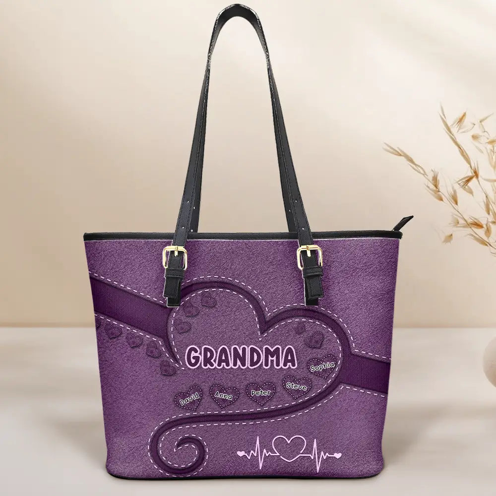 Grandma Mom's Sweethearts - Personalized Leather Tote Bag