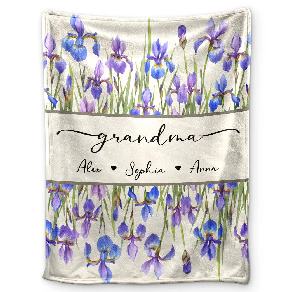 Grandma Mum Birth Flower Watercolor Blooming In Love - Personalized Fleece Blanket, Sherpa Blanket