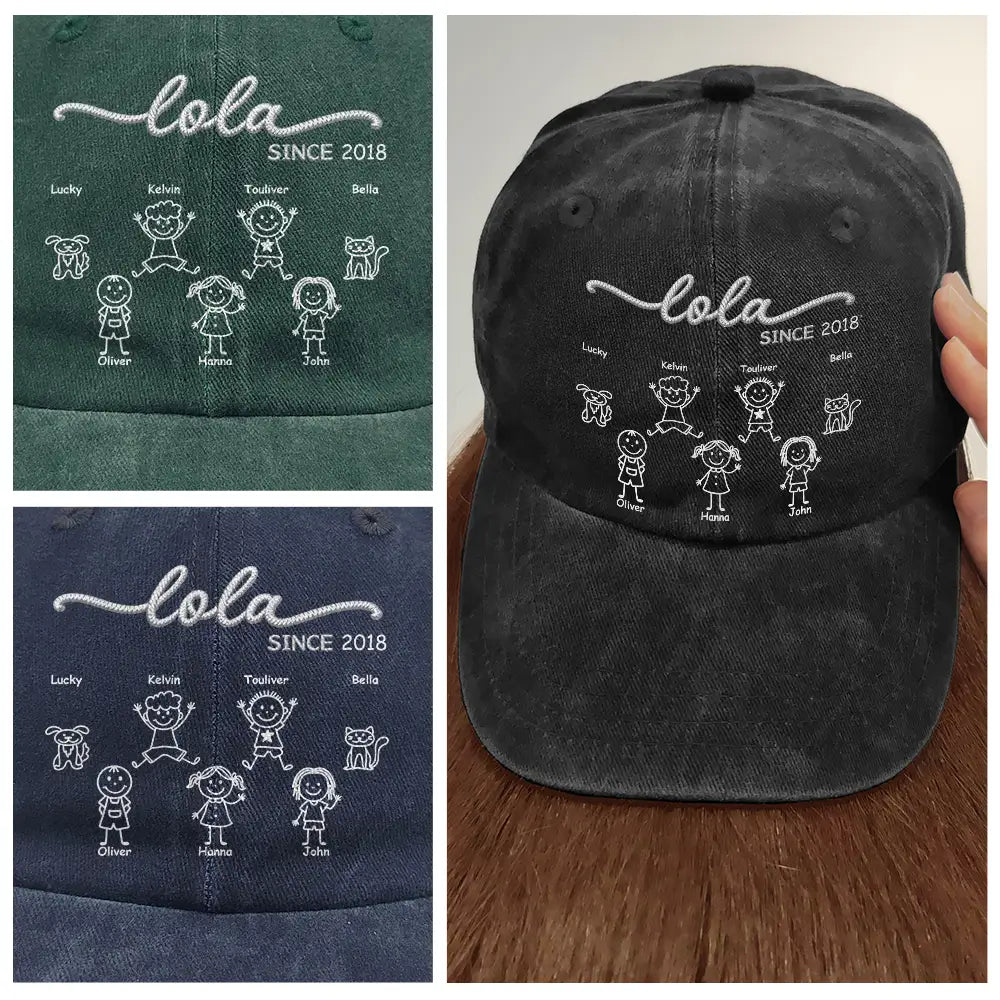 Gift For Grandma,Grandma,Grandkids,Happy - Grandma Nana Gigi Since - Personalized Vintage Washed Denim Cap