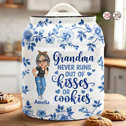 Grandma Never Runs Out Of Kisses Or Cookies - Personalized Cookie Jar