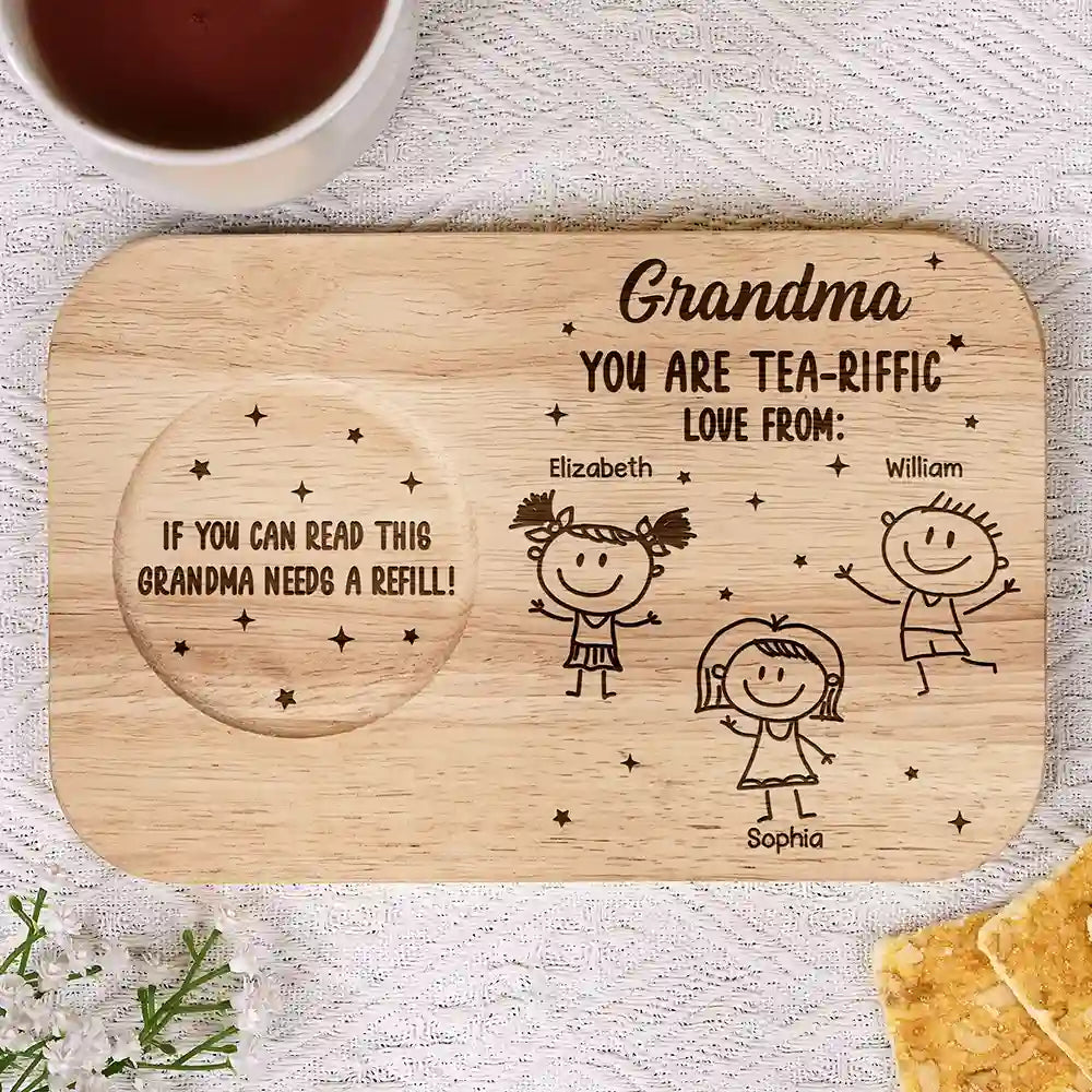 Grandma You Are Tea-Riffic - Personalized Serving Board With Cup Holder