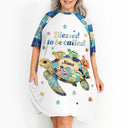 Gift For Mother,Gift For Grandma,Happy,Icon - Grandma Mom Turtle Faux Patchwork Effect - Personalized Women's Sleep Tee