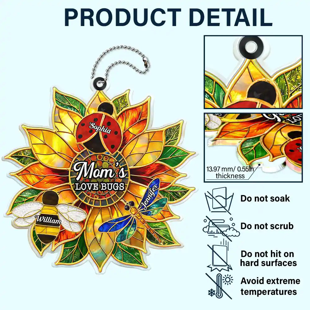 Gardening,Gift For Grandma,Grandma - Grandkids,Grandma's Hobby,Happy,Icon - Grandma's Love Bugs Stained Glass Effect - Personalized Acrylic Car Hanger