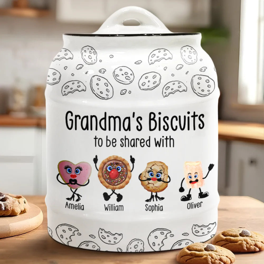 Gift For Mother,Gift For Grandma,Happy,Gift For Grandpa,Gift For Father - Grandma's Biscuits To Be Shared With The Grandkids - Personalized Cookie Jar