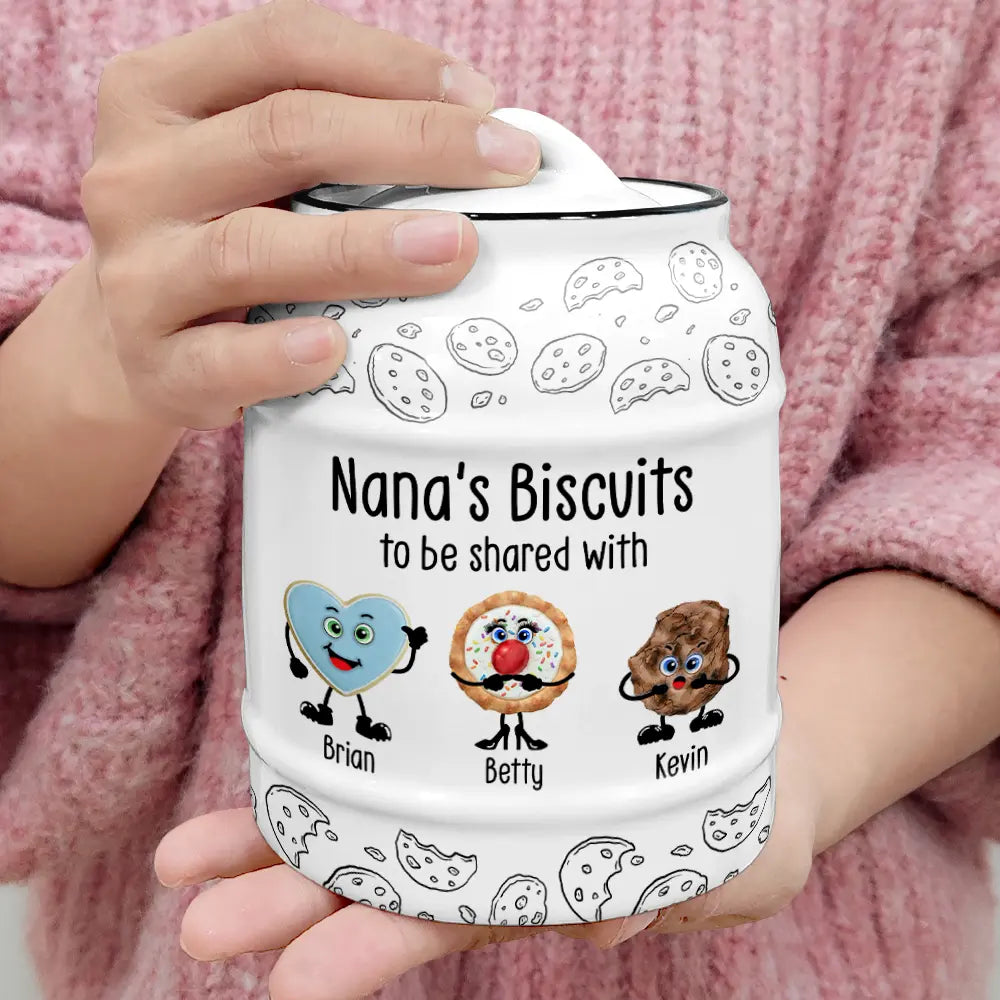 Gift For Mother,Gift For Grandma,Happy,Gift For Grandpa,Gift For Father - Grandma's Biscuits To Be Shared With The Grandkids - Personalized Cookie Jar