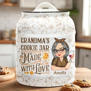Happy,Gift For Grandma,Grandma's Hobby,Baking - Grandma's Cookie Jar Made With Love - Personalized Cookie Jar