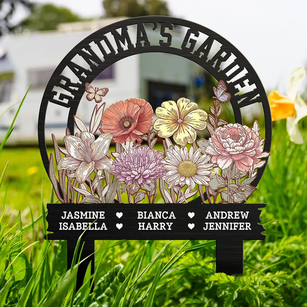 Gift For Women,Gift For Yourself,Gift For Grandma,Happy - Grandma's Garden - Personalized Metal Garden Stake